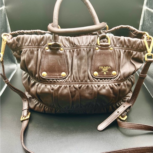 Prada Dark Brown Leather Nappa Gaufre Tote Handbag - Picture 2 of 12